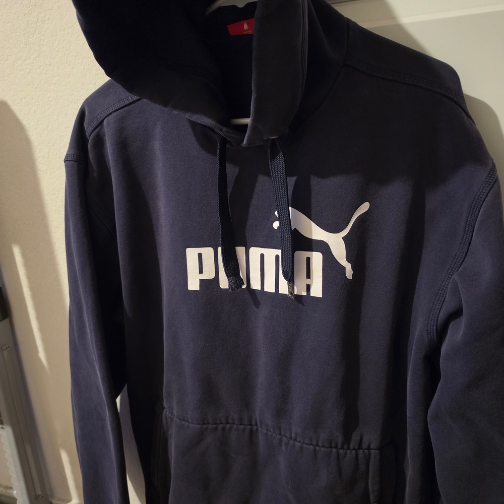 Puma Mens Navy Blue Big Logo Pullover Hoodie Sweatshirt Size Medium
